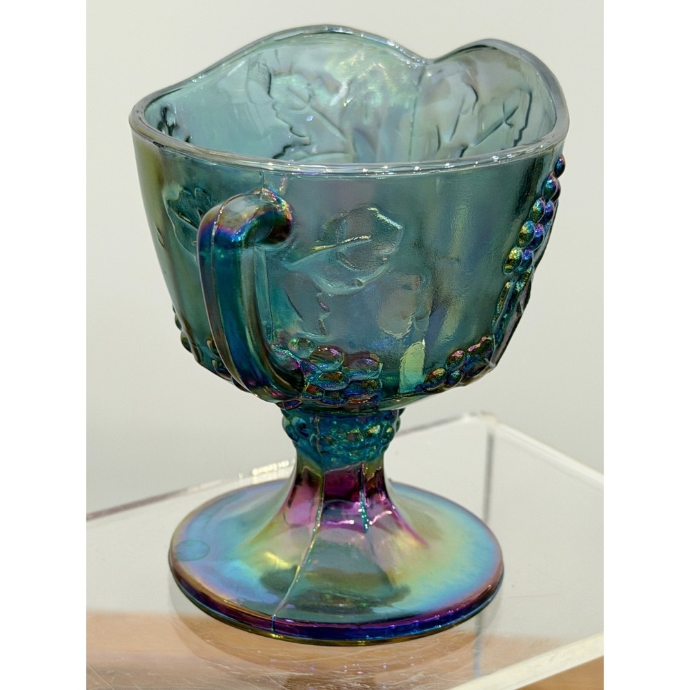 Vintage Indiana Blue Iridescent Carnival Glass Harvest Grape Creamer 1970's - Picture 7 of 8